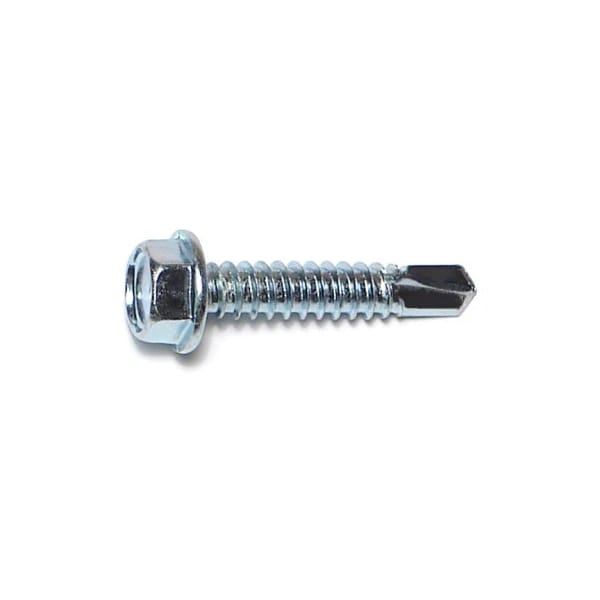Self-Drilling Screw, #14 x 1-1/4 in, Zinc Plated Steel Flange Hex Head External Hex Drive, 100 PK